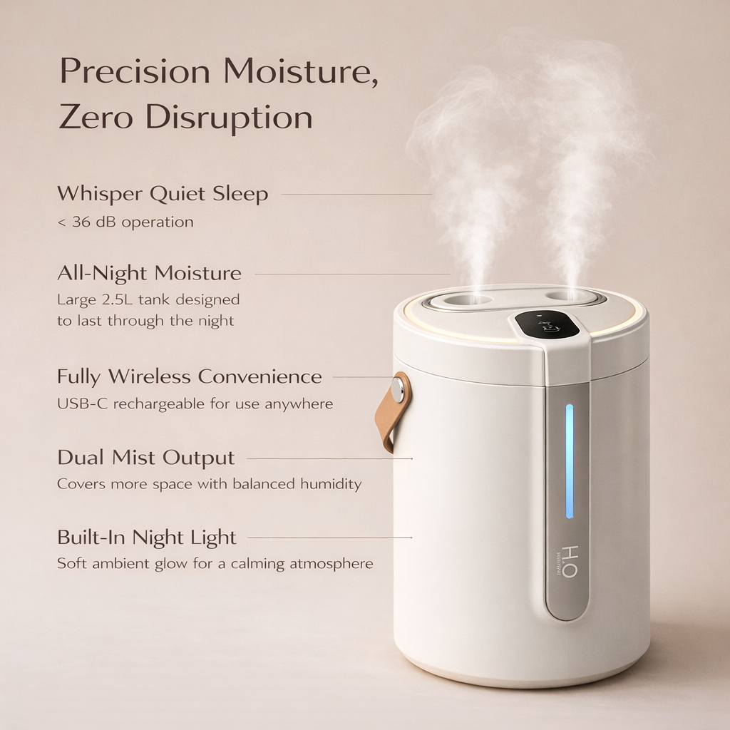 Sleep + Skin Wireless Humidifier – Quiet, All-Night Hydration Anywhere